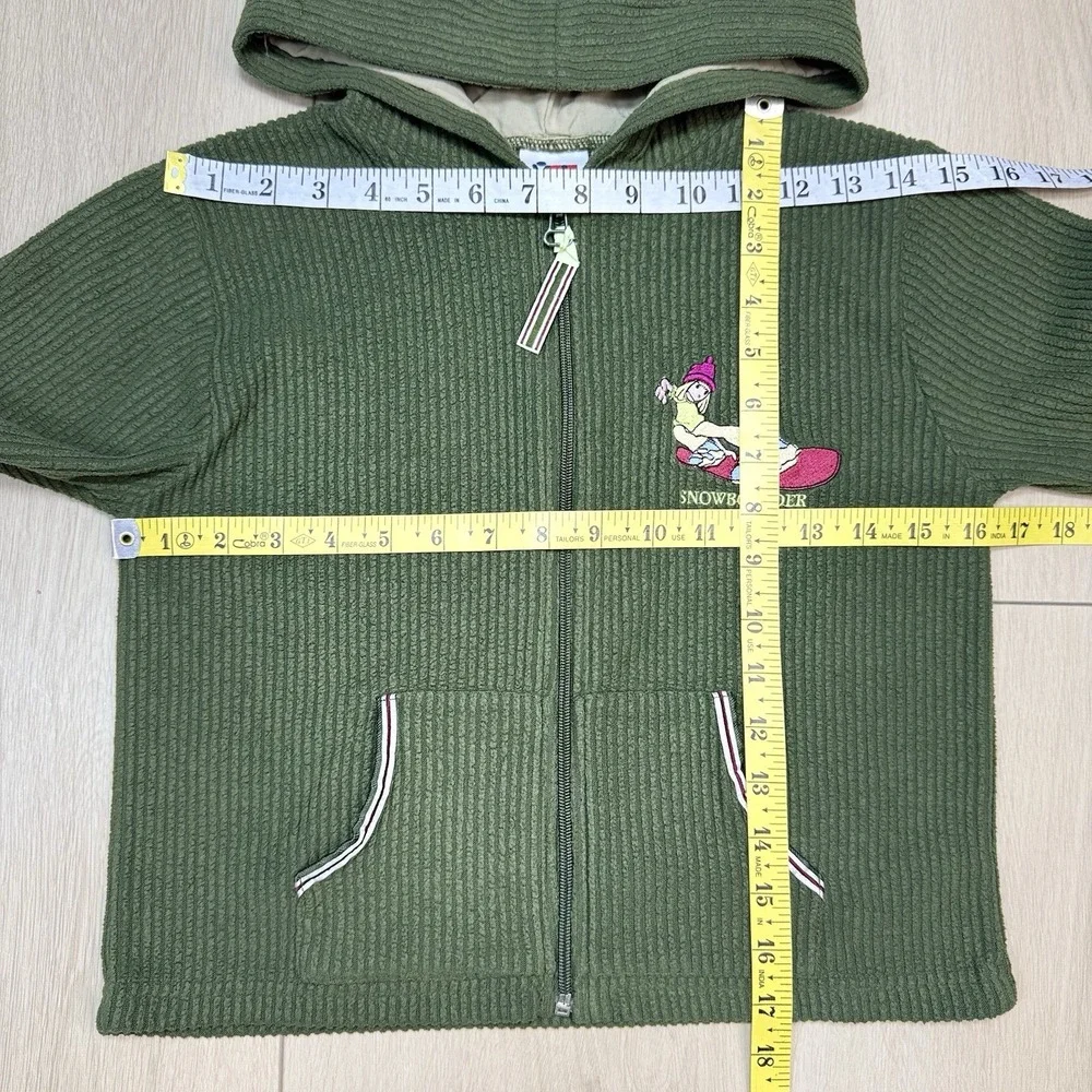 VTG‎ Y2K Kids For Kids Snowboarder Hoodie Green Zip Jacket Girls Size 6 2000s